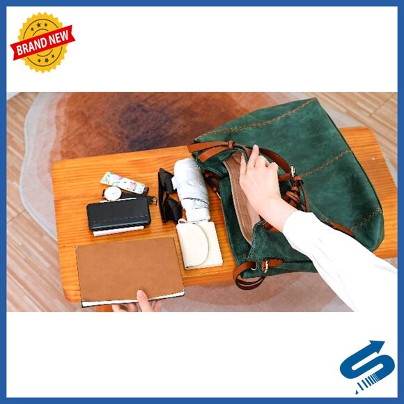 Soft Leather Hobo Shoulder Bag Tote with Rivet Detail Structured Purse - Picture 7 of 7